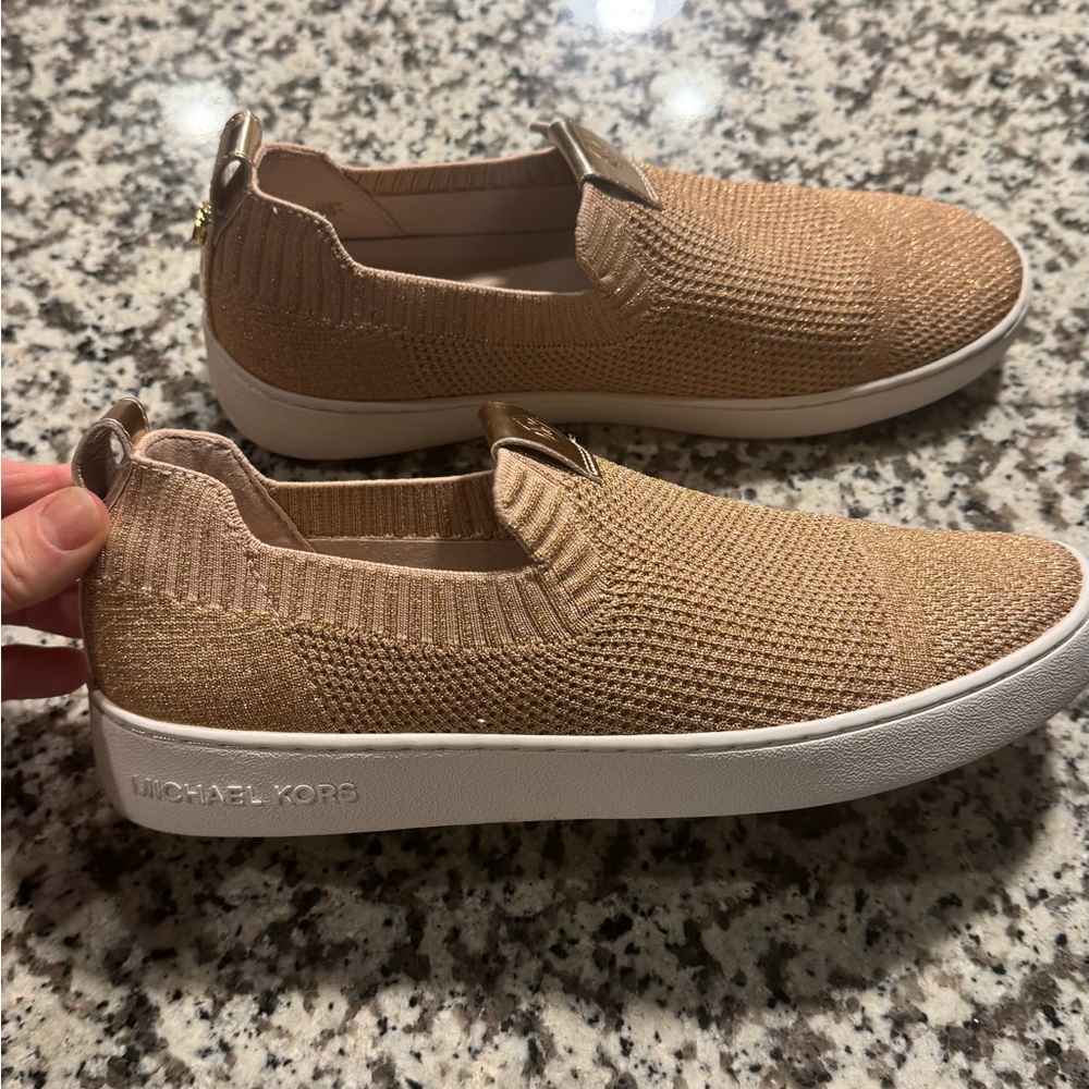 Michael Kors Women's Rose Gold Knit Slip-On Sneakers